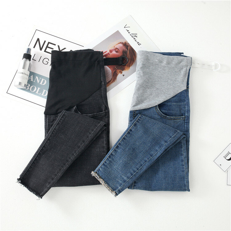 Length Stretch Washed Denim Maternity Jeans Summer Fashion Pencil Trousers Clothes for Pregnant Women Pregnancy Pants
