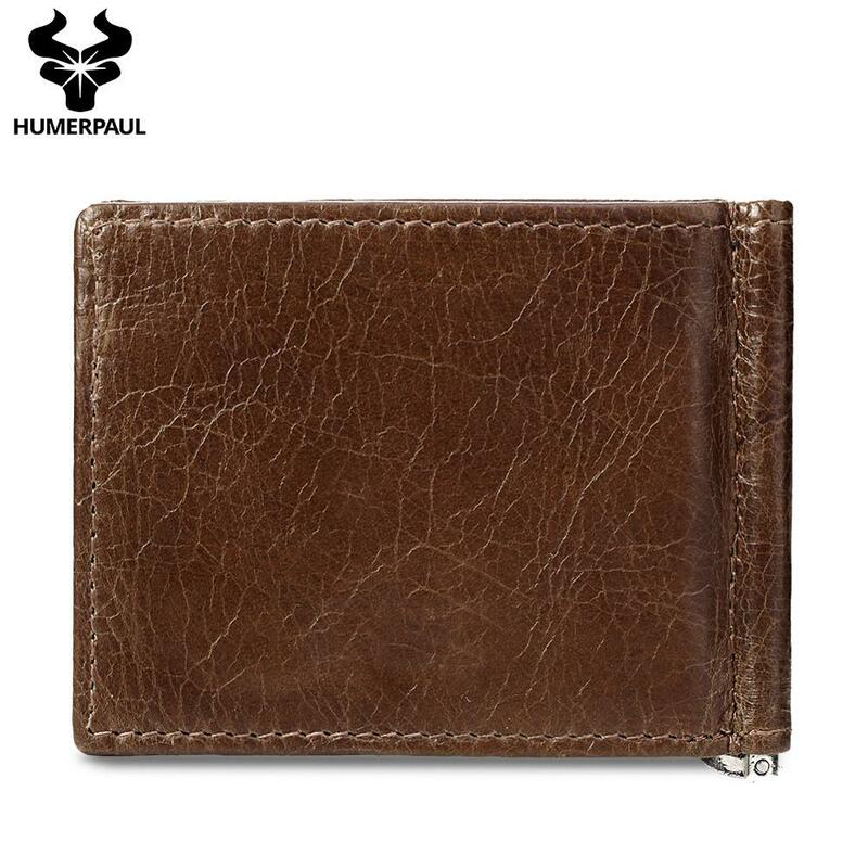 Men's Cow Leather Money Clip Classic Design Male Mini Wallet
