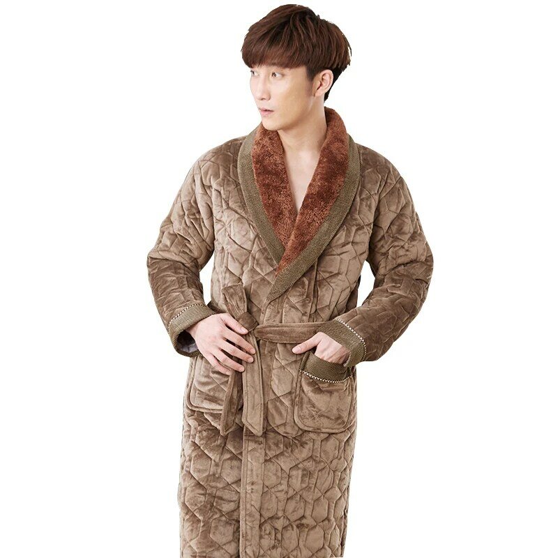 Peignoir trois couches en velours et coton rembourré pour Homme, Kimono épais de grande taille, Peignoir chaud pour l'hiver