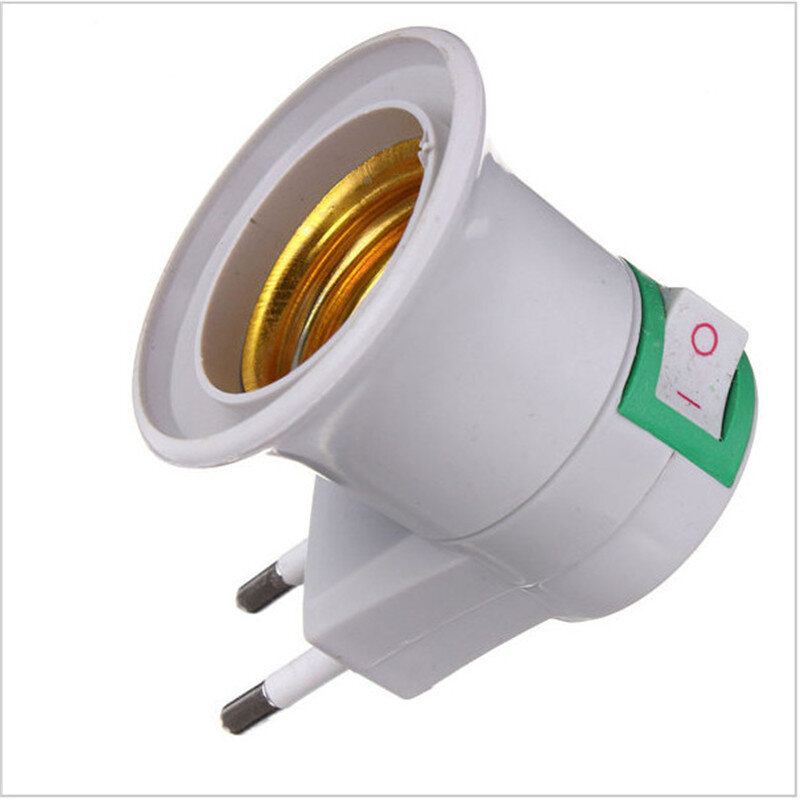 Soquete macho para lâmpada led e27, base tipo soquete para alimentação ac 220v, suporte de lâmpada da ue, adaptador, conversor com botão liga/desliga, 1 peça