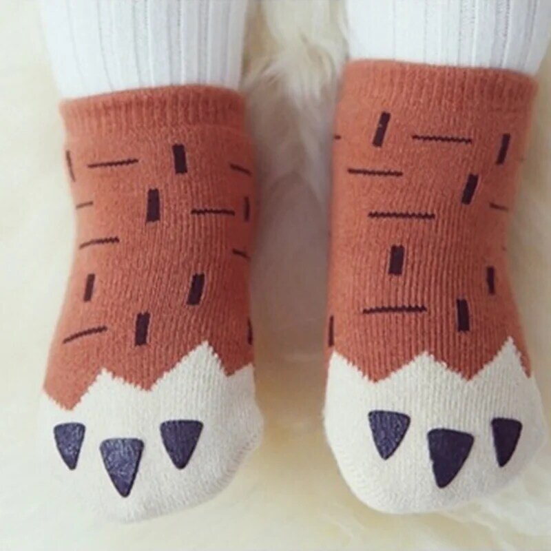 Calcetines gruesos con diseño de pata de Animal para bebé, medias cortas gruesas y cálidas con diseño creativo de garra, para niños y niñas de 0 a 4 años