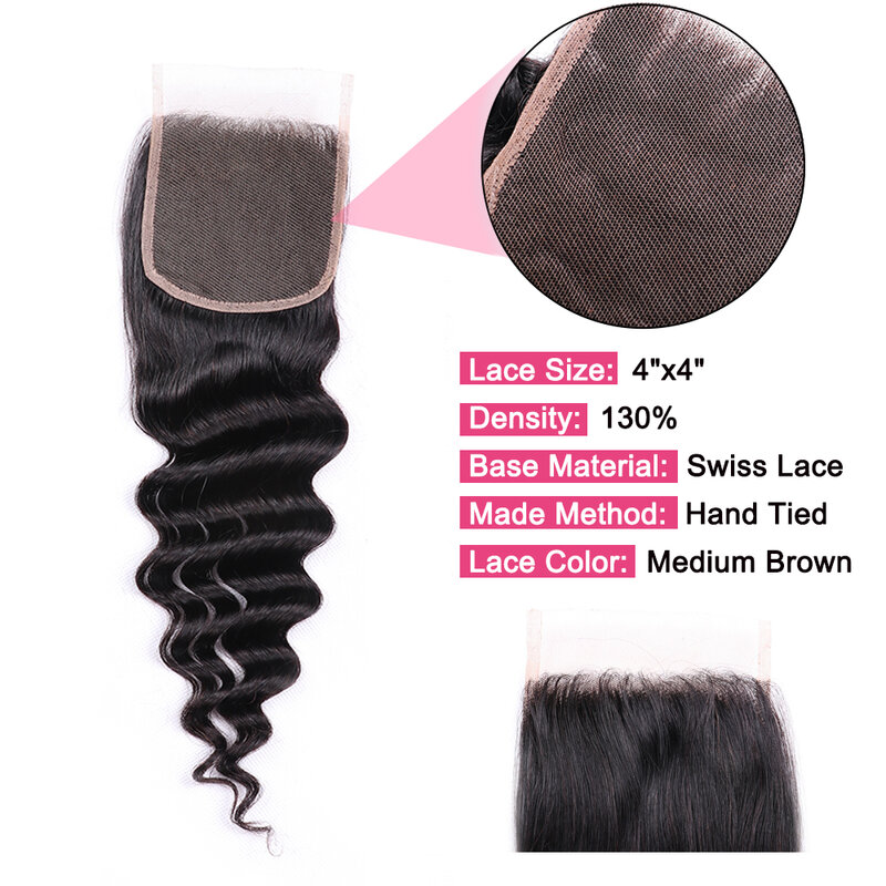 Paquetes sueltos de onda profunda MsToxic con cierre paquetes de tejido de pelo brasileño con cierre Remy paquetes de cabello humano con cierre