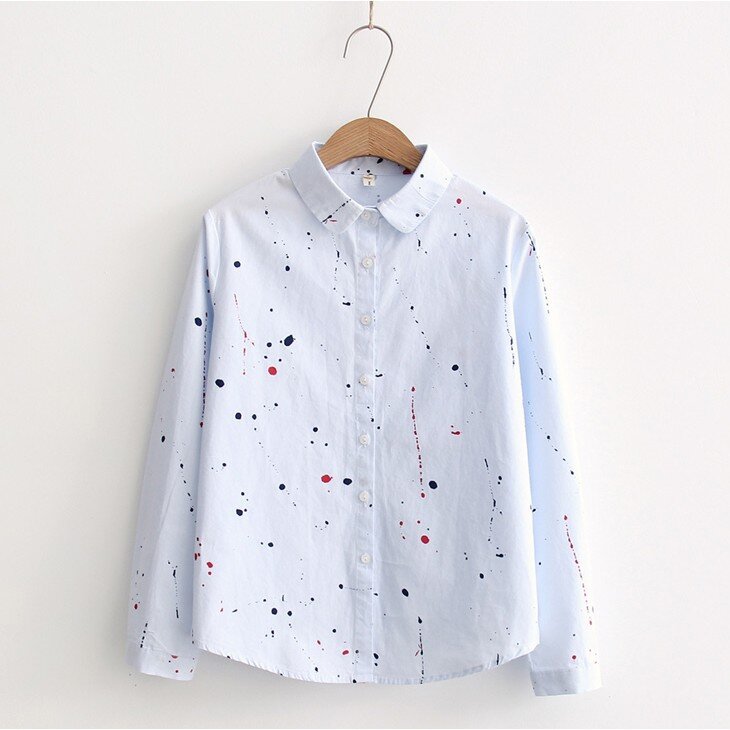 Blusa de manga larga con estampado de grafiti para mujer, camisa Simple de moda, ropa femenina, venta al por mayor, Otoño, 2021