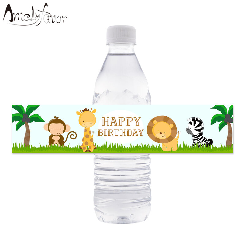 Jungle Safari Botol Air Label Hutan Botol Air Pembungkus Pesta Ulang Tahun Anak-anak Persediaan Dekorasi Hutan Hewan Bayi Shower
