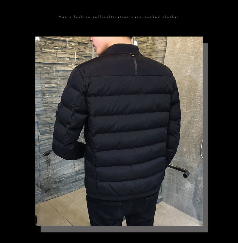 Пуховая хлопковая куртка с воротником-стойкой для мужчин, облегающий крой, обычная длина, большие размеры, M-XXXXL, сплошной цвет, сохраняющий тепло, Z266, новинка