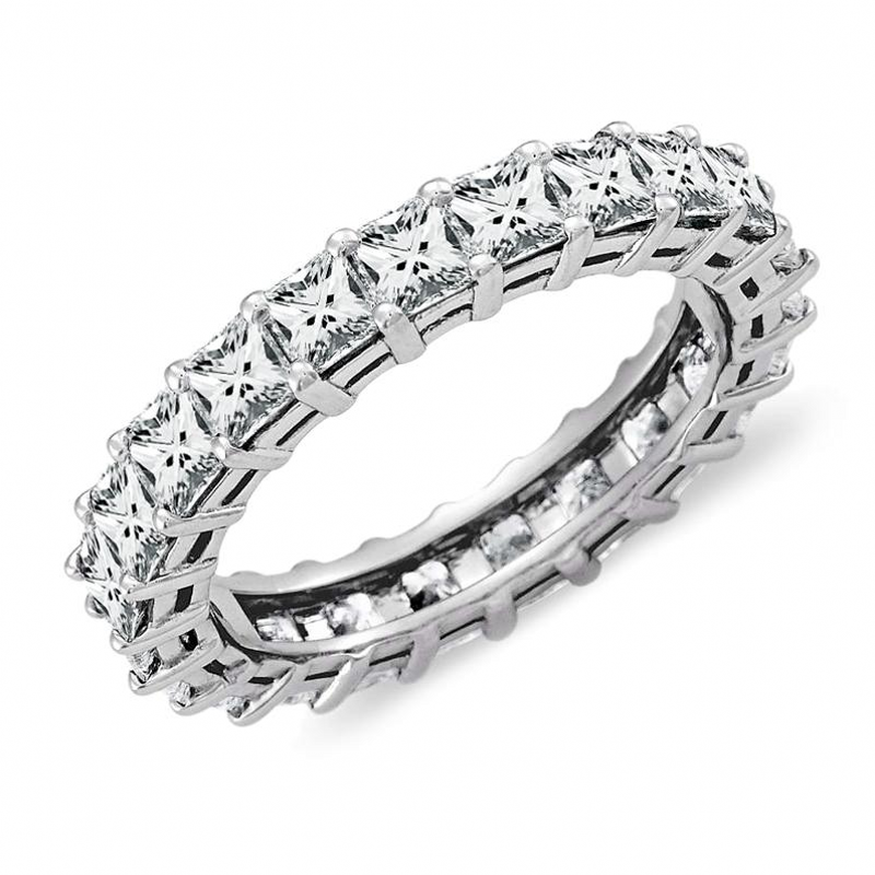 Brilhante joias de luxo 925 prata esterlina corte integral de princesa 5a zircônia quadrado cz antes eternidade mulheres aliança de casamento anel