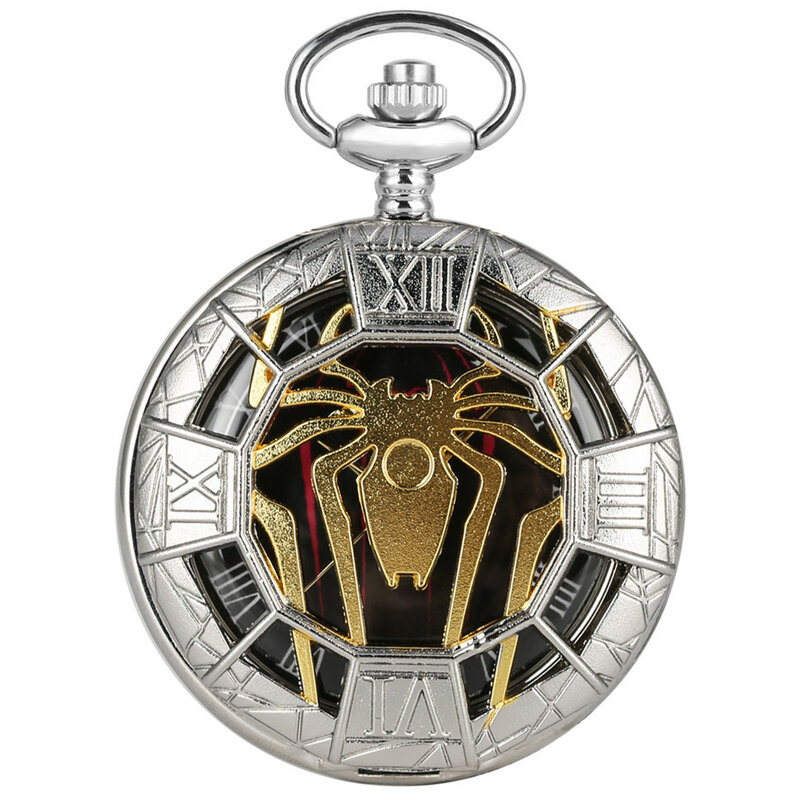 โพรงกลวงสีทอง Spider ออกแบบนาฬิกาควอตซ์ Silver Hunter ครึ่งจี้สร้อยคอนาฬิกาที่ดีที่สุดของขวัญเด็กผู้ชายผู้หญิงใหม่2019