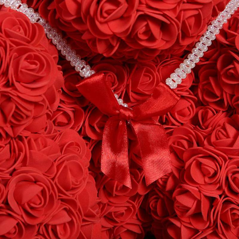 Ours en peluche en Rose artificielle 40CM | Bricolage, fausse fleur, pour cadeau d'anniversaire de noël de la saint-valentin, décoration de maison, fournitures de fête de Festival
