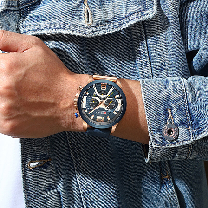 Спортивные часы Эксклюзивные часы для мужчин хронограф для мужчин CURREN кожаный браслет для часов кварцевые часы водостойкие Мужская мода ...