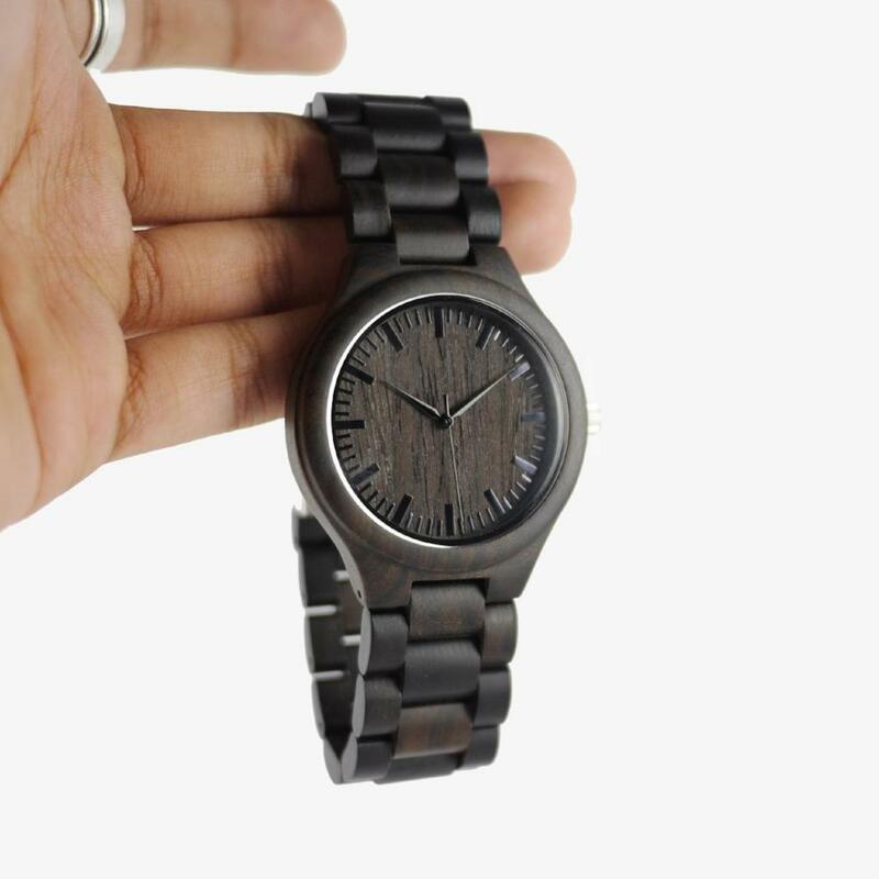 REDEAR-수제 블랙 샌들우드 시계, 연인의 시계, 멋진 자연 나무 쿼츠 자동 시계, 선물 상자 포함