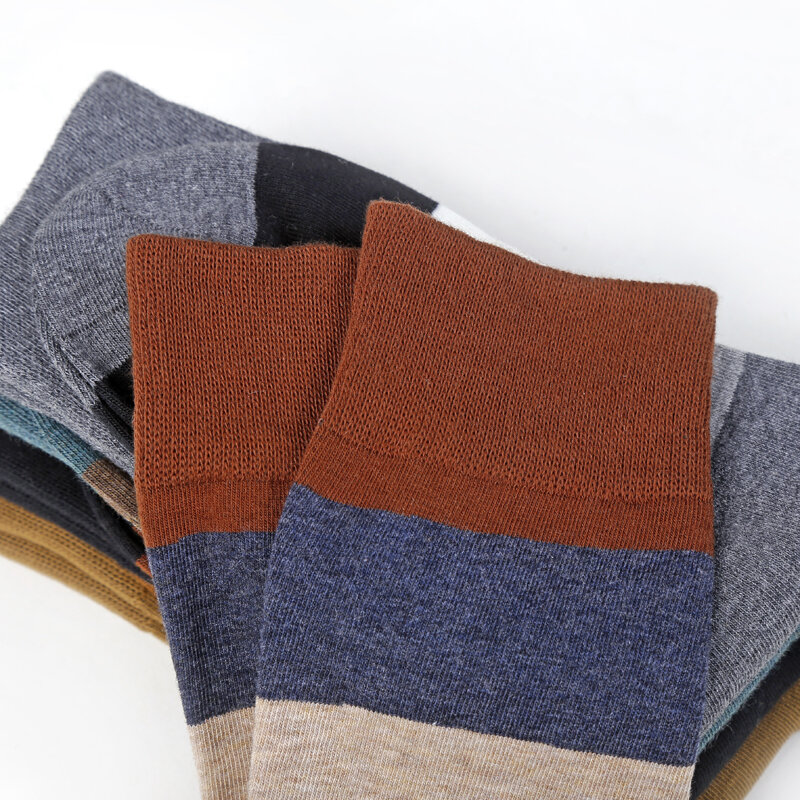 Coloridos calcetines de algodón peinado para hombre, medias casuales a rayas grandes, Harajuku, tallas 39-44, lote de 5 pares