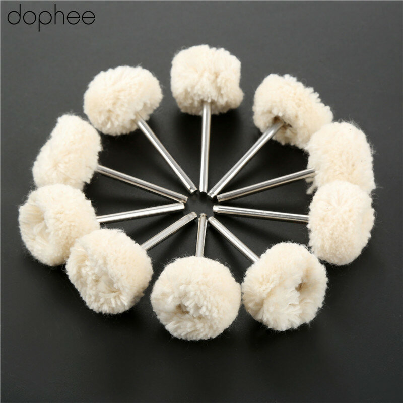 dophee 10Pcs Dremel Accessories 25mm Fine Wool Polishing Buffing Wheels 3mm Shank Jewelry Metals Grinding Wheels for Rotary Tool