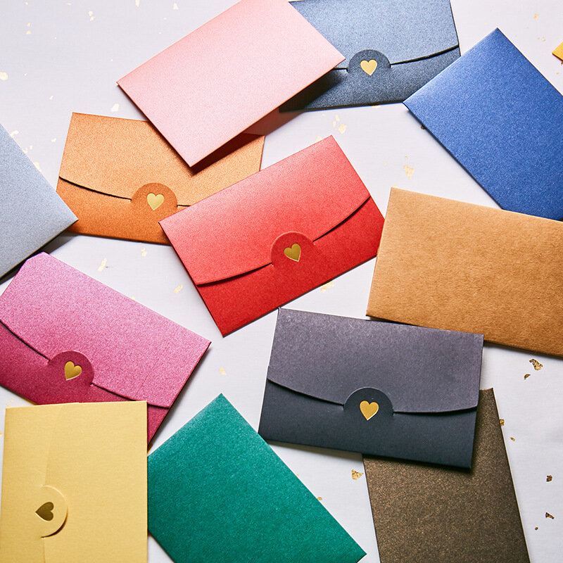 Mini Envelopes com Papel Perolado, Pequeno Cartão, Cartão de Nome, Hot Stamping, Amor, 10,5*7cm, 10 PCs por lote