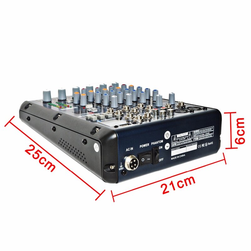 SMR6-Consola de mezcla de sonido profesional, con Bluetooth, 2 Mono + 2 estéreo, 6 canales, 3 bandas, EQ, 16 efectos DSP, USB