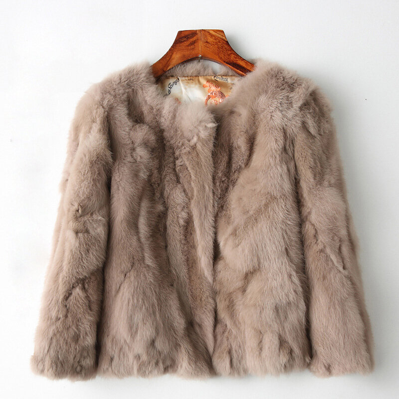 Женская зимняя шуба из натурального кроличьего меха, супер тонкая кожаная шуба из кроличьего меха, 2024