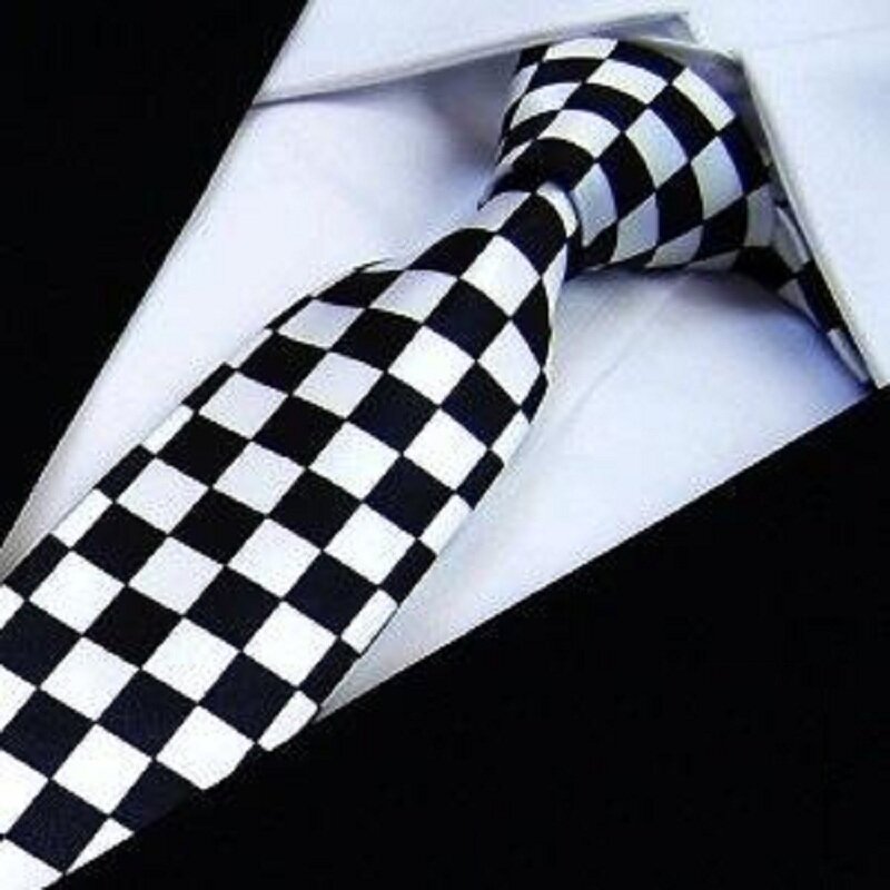 HOOYI 2019 wąskie krawaty wąski krawat męski krawat poliester plaid moda krawaty czarny biały sprawdź muszki motyl