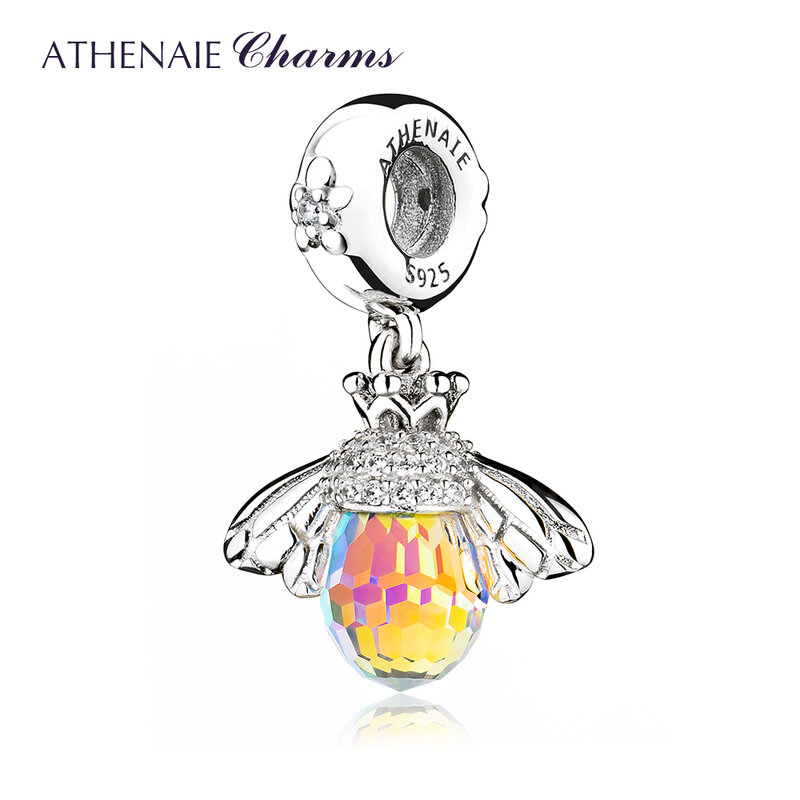 ATHENAIE clásico nuevo 925 Plata de ley con cristales colgantes de abeja collar fit pulsera brazalete para Mujer Accesorios de joyería