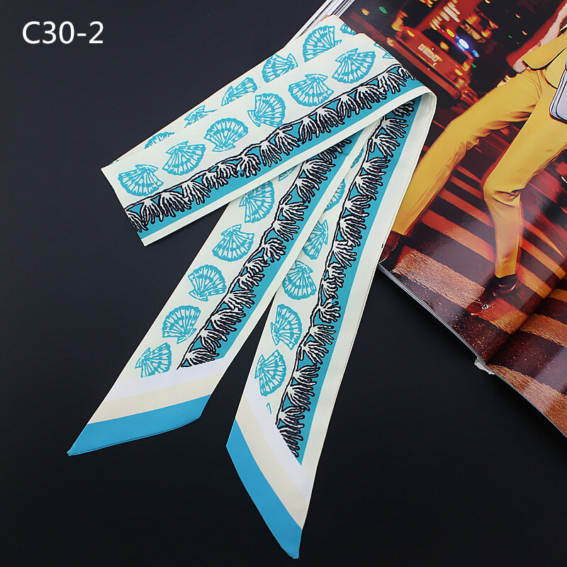 2023 New Design Seashell Corals Print Scarf Women Silk Scarf Luxury Brand Head Scarf Handle Bag Ribbons Small Long Scarves