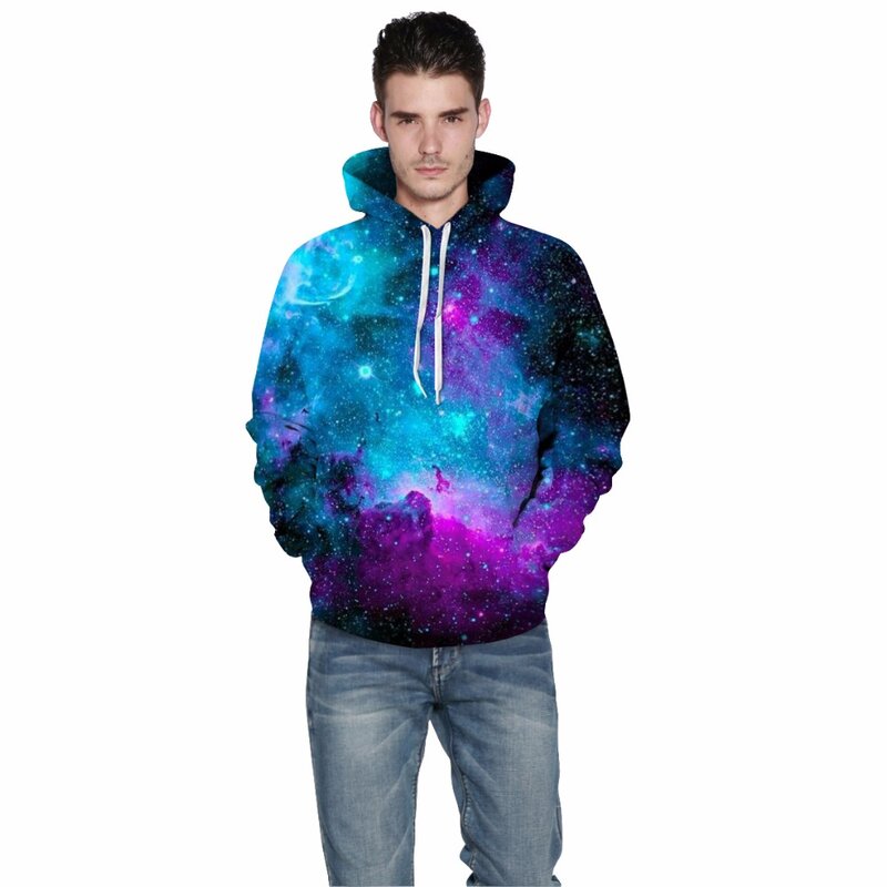 PLstar Cosmos Unisex Galaxy Pockets 3D Pullover Hoodie Hooded Sweatshirts Hoodies