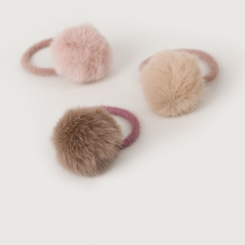 Mini Bola de piel sintética para niña, pompón de Color sólido, banda elástica para el cabello, diademas de goma para niños, accesorios para el cabello