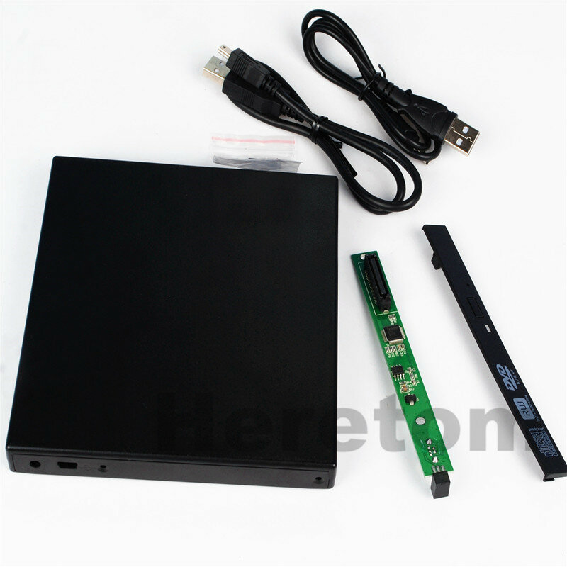 Gabinete externo para laptop, unidade óptica, DVD, CD-ROM Case, USB 2.0, IDE, PATA to SATA, 12.7mm