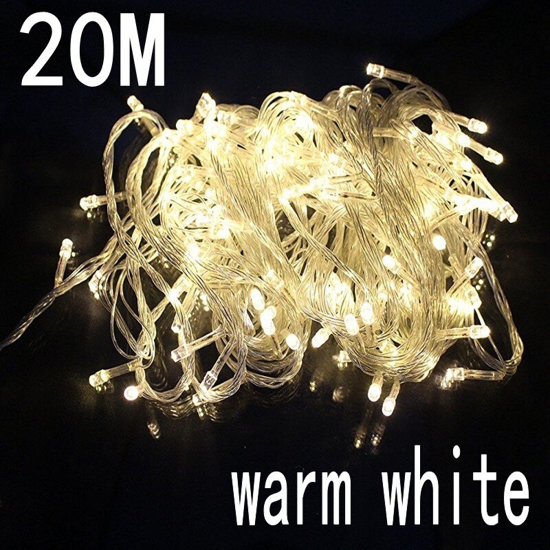 Guirnalda de luces LED impermeables, iluminación de 20M, 200, color blanco cálido, decoración de Navidad, boda y fiesta, novedad
