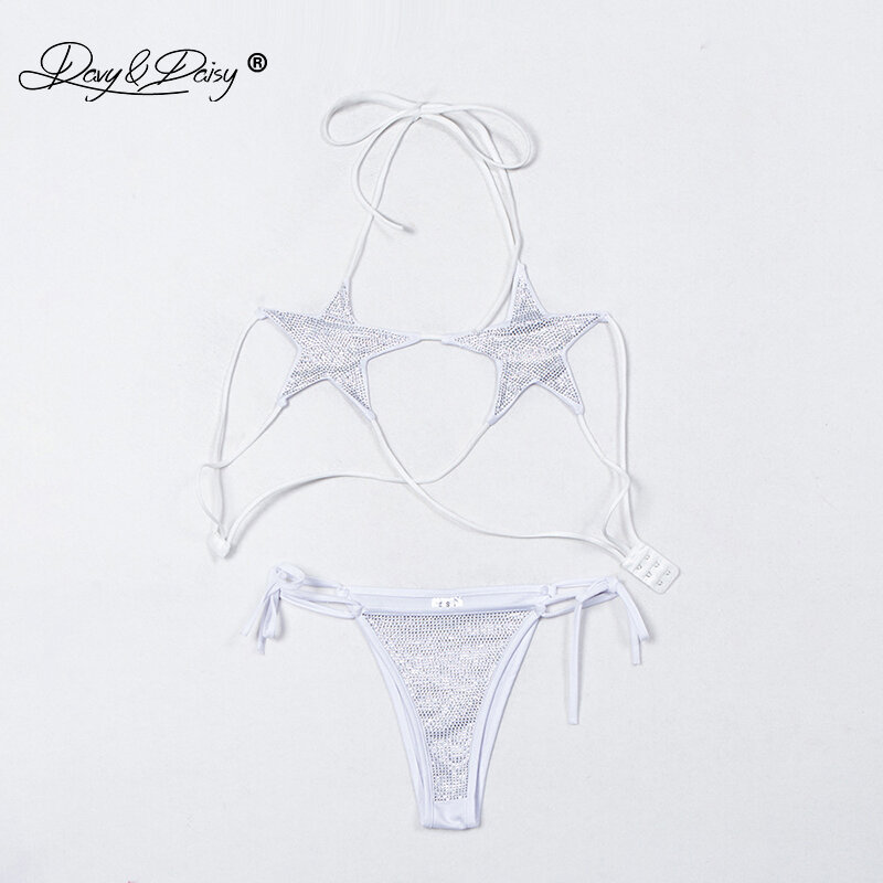 DAVYDAISY Vrouwen Sexy Bandage Pentagram Ondergoed Set Mode Kristal Bh Slips Verstelbare Sexy Lingerie Exotische Sets SE516