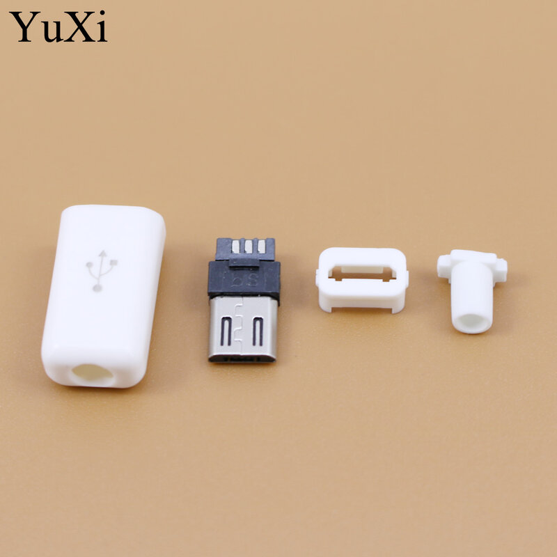 YuXi DIY Micro USB Type B Male 5 pin Four Piece Vergadering Connector Plug Socket, 4 in 1 Zwart wit kleur Onderdelen