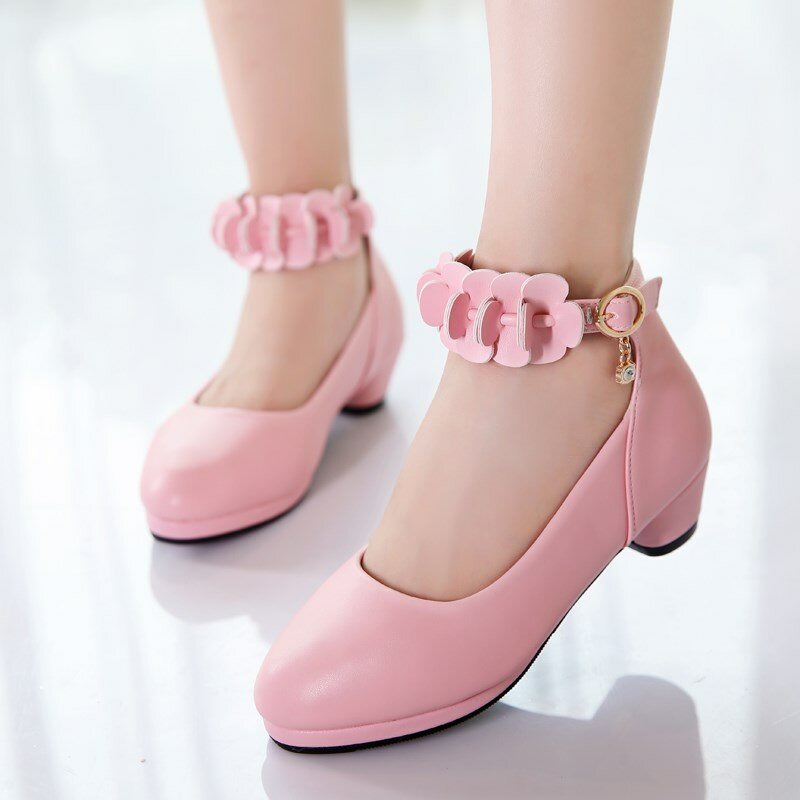 2019 meninas sapatos de princesa primavera outono pequeno alto-salto alto meninas estudantes crianças mostram sapatos único sapato para 3- 12 anos crianças