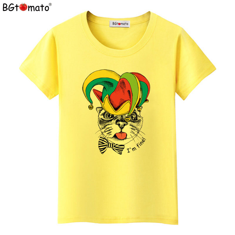 Bgالطماطم-تي شيرت القط المهرج اللطيف للنساء ، قميص رائع ، أكمام قصيرة ، قمصان مضحكة ، علامة تجارية جديدة ، نوعية جيدة ، كاجوال