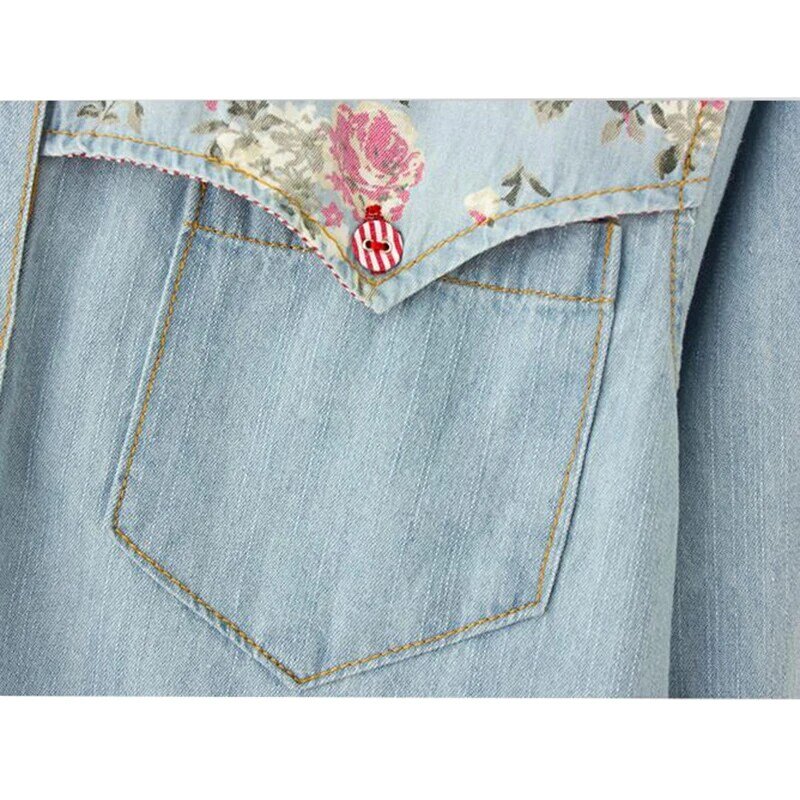 Herbst Denim Bluse Plus Größe 4XL Frauen Lose Tops Patchwork Jeans Blusen Langarm Vintage Shirts Blusas AB327