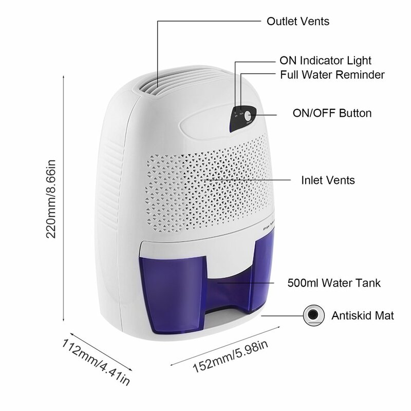 500ml Mini Durable Quiet Household Removable Water Tank ABS Material Automatic Power Off Dehumidifier For Whisper Technology