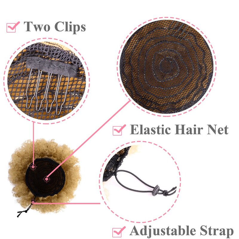 Silike 8Inch Afro Bladerdeeg Chignon Broodje Synthetisch Haar Stuk Voor Vrouwen Koord Paardenstaart Krullend Clip Haarverlenging