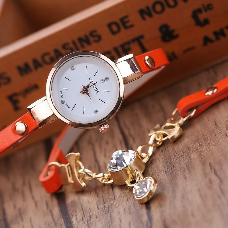 Pingente de strass Moda Feminina Relógios Das Mulheres De Luxo de Couro Relógio de Pulso Para Mulheres Pulseira Do Vintage Relógio Gif Natal 999