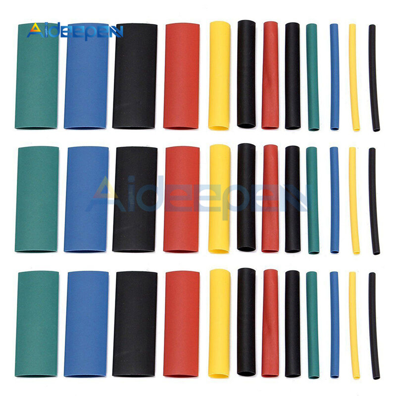 127/140/328 peças de polyolefina encolhimento variado tubo termo retrátil cabo isolado conjunto de tubulação multicolor/preta
