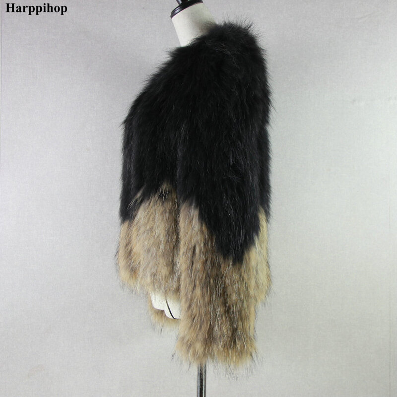 Harppihop * 2018 casaco feminino com pele de guaxinim natural, jaqueta feminina