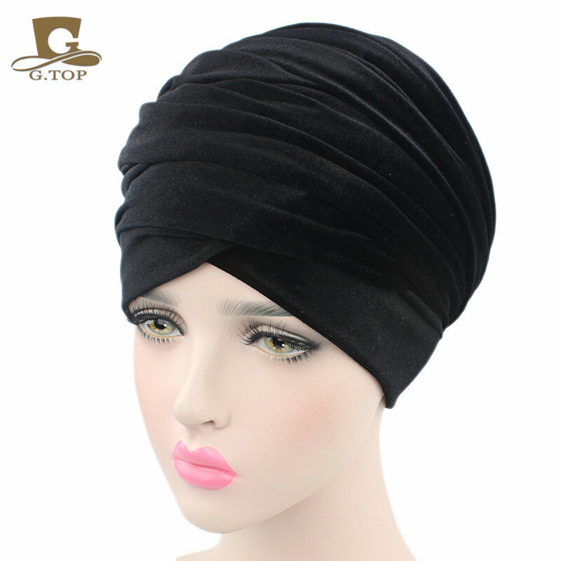 Nuovo lusso pieghettato velluto magico turbante hijab testa avvolgere tubo Extra lungo indiano foulard sciarpa cravatta
