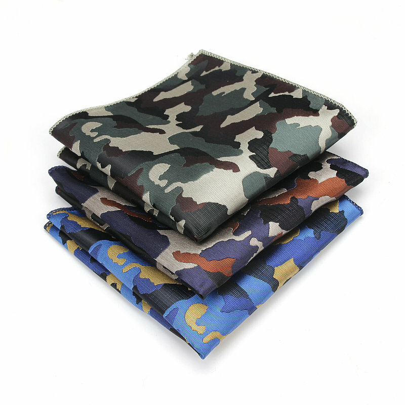 Luxe heren Zakdoek camouflage Wowen Jacquard Zakdoeken Polyester Hanky Business Vintage Pocket Plein Borst Handdoek 23*23 CM