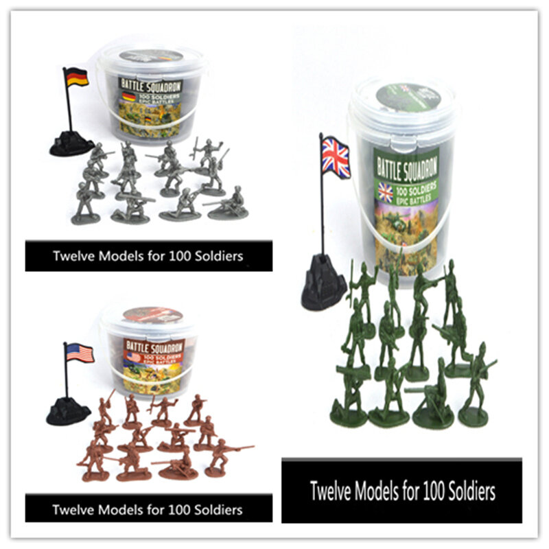 100 Personel Militer Model Kecil 12 Gaya dengan Set Mainan Militer Anak-anak Strategi Model Militer Pertempuran Tentara Bendera Nasional