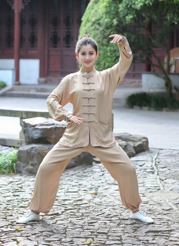 Traje de Kung Fu chino para mujer, ropa de Tai Chi 100% algodón, uniforme artístico de taiji wushu, ropa de taiji