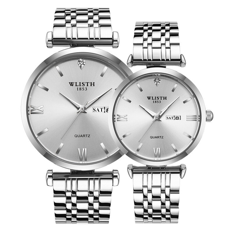 Пара часов для влюбленных стальной черный синий набор кварцевые наручные часы WLISTH Высокое качество модные деловые мужские женские часы пара часов