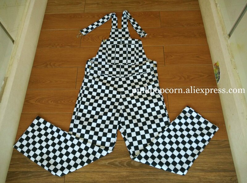 Plus Size Checkerboard Plaid Rompers Women Jumpsuit Straight Wide Leg Overalls Female Street Hiphop Casual Loose Pant Suspender