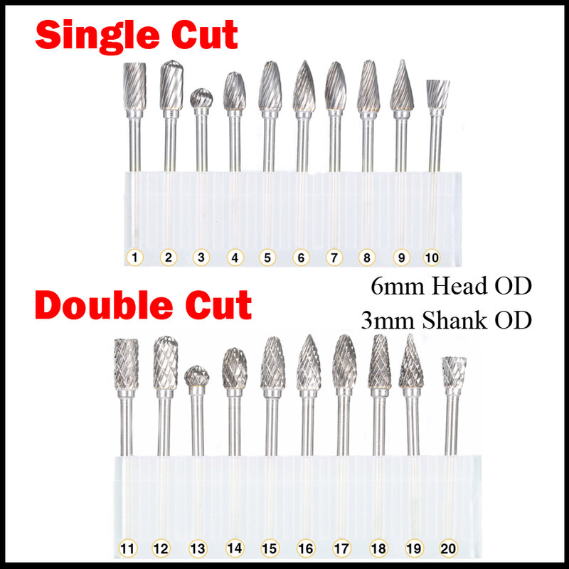 1 zestaw 3mm cholewka OD 6mm głowica OD Sinlge Cut narzędzie CNC szlifierka z węglika wolframu stolarka frez polerowanie głowy pilnikarka