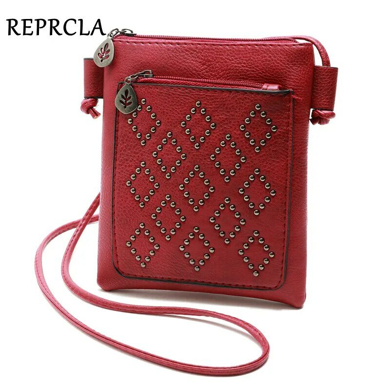 REPRCLA Small Shoulder Bag Vintage Rivet Women Messenger Bags for Phone PU Leather Mini Crossbody Bags High Quality Handbag