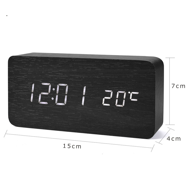 Jinsun Led Wekker Tijd/Datum/Temperatuur Digitale Bamboe Hout Voice Tafel Klokken Led Display Desktop Digitale Tafel klokken
