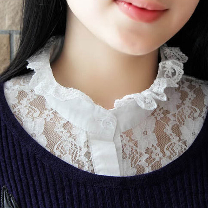Cuello decorativo de solapa para mujer, suéter de encaje versátil, Color sólido, Perla blanco y negro, cuello falso Peter pan que combina con todo