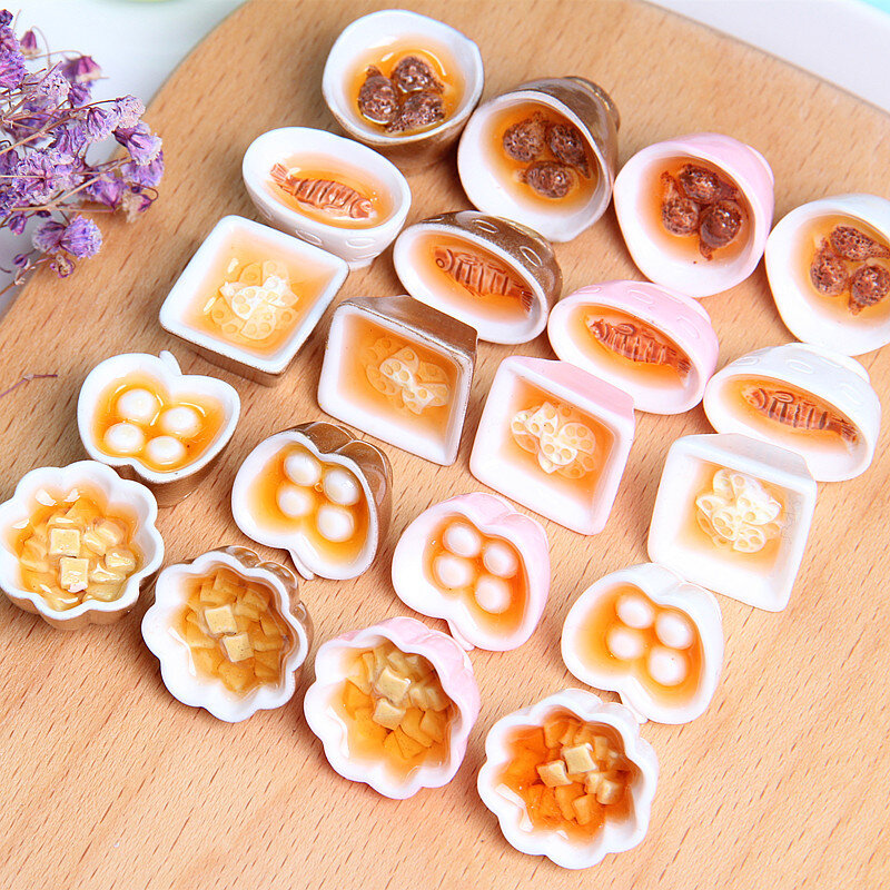 3 stücke Miniatur Puppenhaus Goldene Schüssel Polymer Chinesischen Küche Pretend Lebensmittel Für Blyth Puppe haus Spielzeug Für Kinder