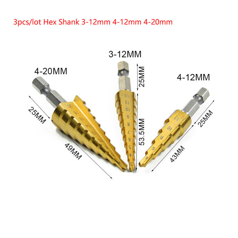 HSS الصلب التيتانيوم خطوة لقمة ثقب 3-12 مللي متر 4-12 مللي متر 4-20 مللي متر خطوة مخروط قطع أدوات الصلب النجارة الخشب المعادن الحفر