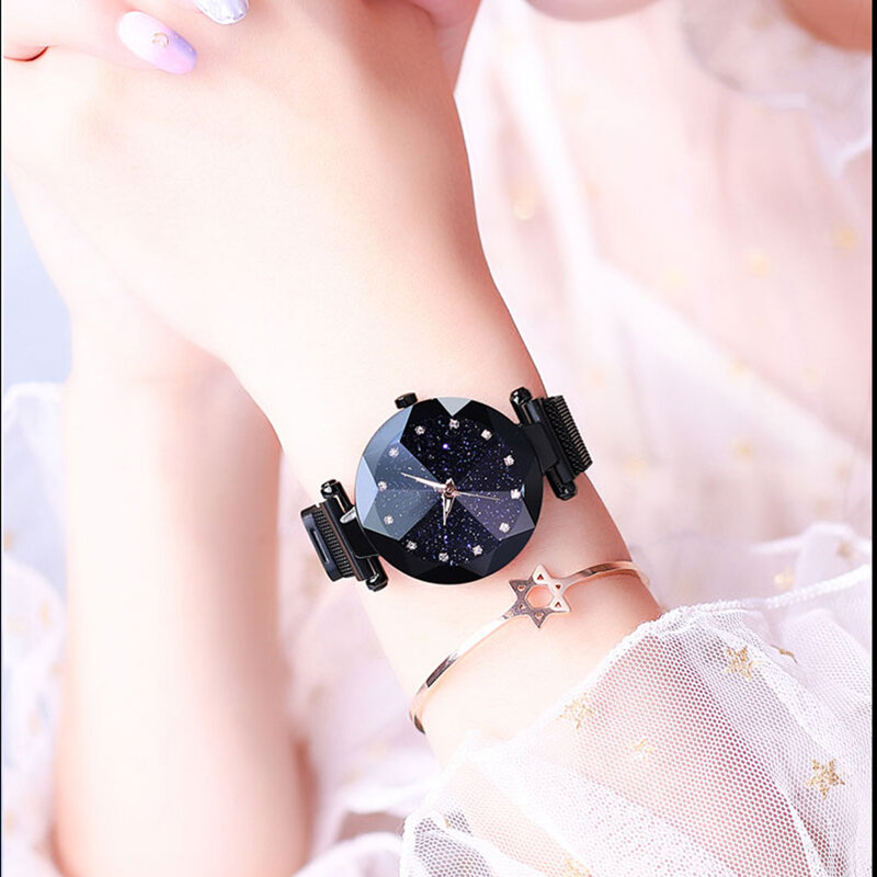 Reloj de lujo para mujer con malla magnética con diamante luminoso estrellado de moda reloj de cuarzo para mujer