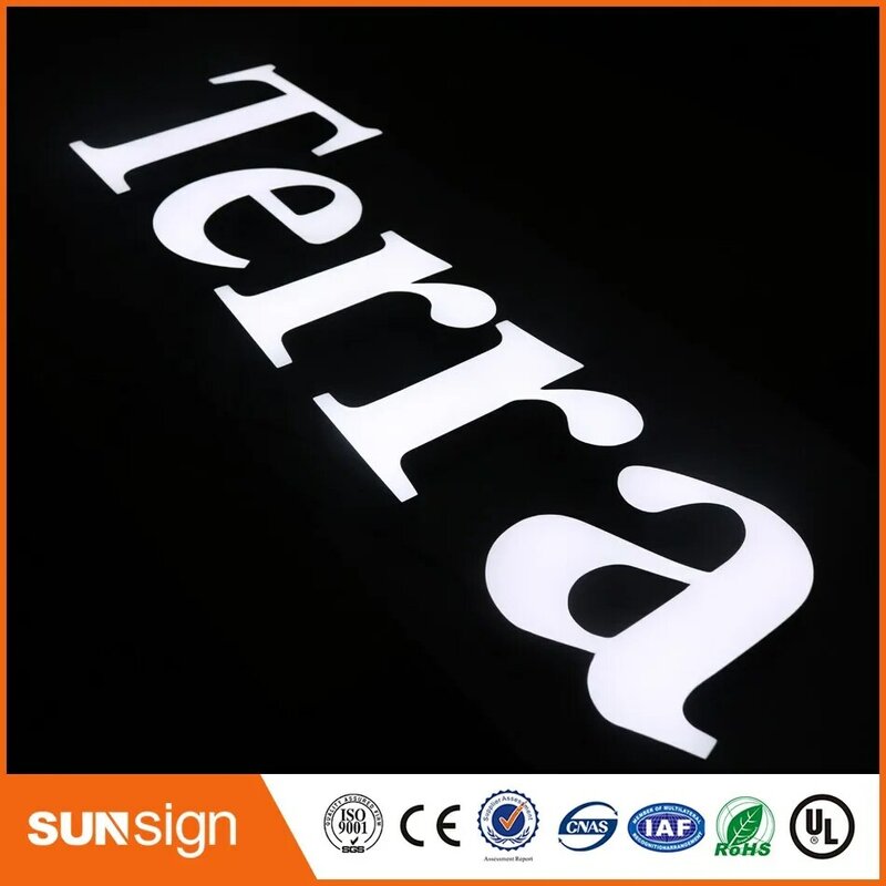 Cermin dipoles glossy stainless steel kembali acrylic led frontlit signage